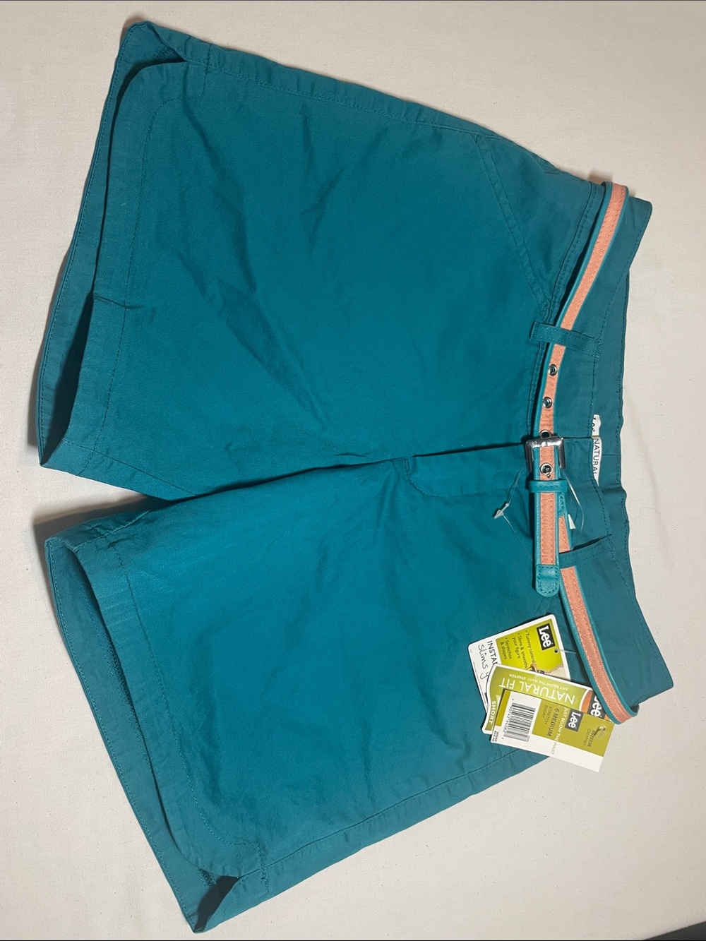 Lee Teal Women's Shorts with Peach Accent Belt